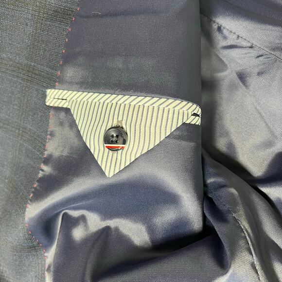 Tommy Hilfiger Men’s Blazer Suit Jacket & Pants Set Navy Blue Plaid Button Up - Picture 10 of 16